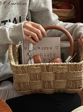 纸绳编织收纳筐家居藤编收纳篮茶几置物储物篮桌面杂物整理篮筐