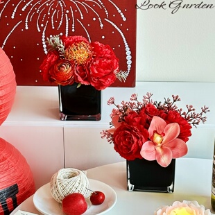 轻奢高端红色仿真花摆件餐桌花艺客厅婚房布置新年假花装饰摆设