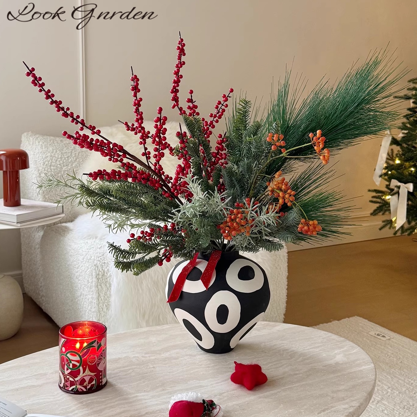 仿真花落地假花新年圣诞节桌面装饰客厅家居摆设高级感摆件喜庆