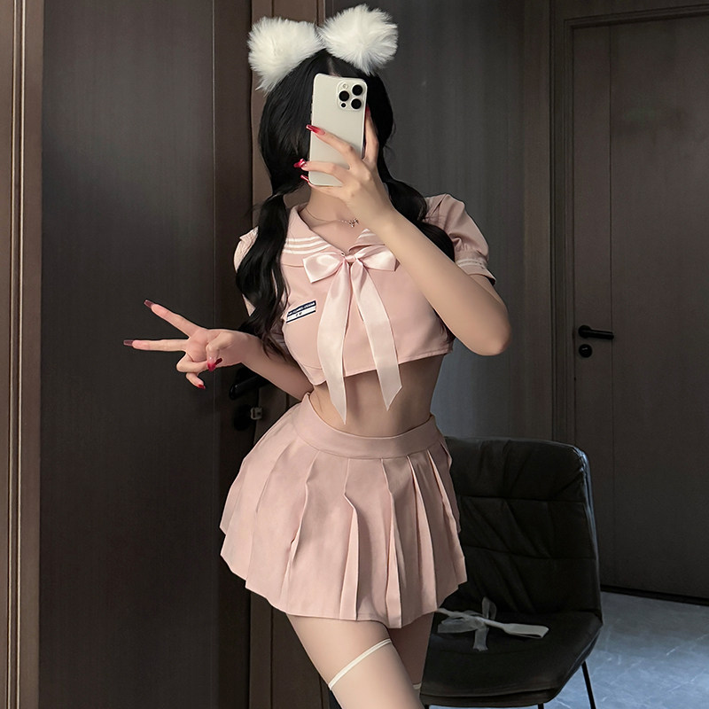 可爱水手领制服百褶超短裙套装