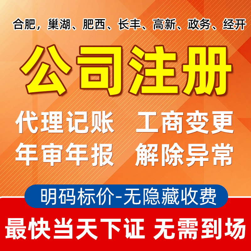 合肥公司注册巢湖肥西长丰高新政务经开电商营业执照代办注销变更