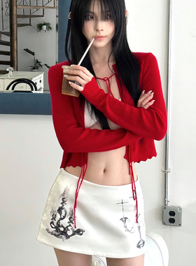 Common in 0120烛光白 自制烛台印花辣妹小众高级感A字半身短裙女