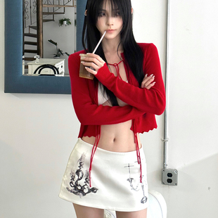 自制烛台印花辣妹小众高级感A字半身短裙女 0120烛光白 Common