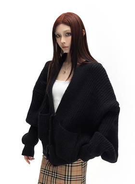 common in 0120 粗针纯色慵懒针织开衫秋冬长袖软糯宽松毛衣外套