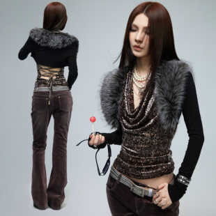 common in 0120 型不妥协 软糯毛绒短款羊毛坎肩秋冬针织拼接开衫