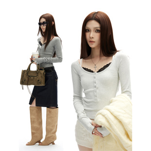 叠穿底抓绒辣妹蕾丝内搭背心深V亨利打底衫 0120 两件套 common