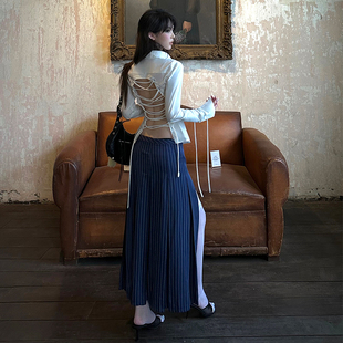 白衬衫 0120智性份子 长袖 上衣女 后背系带缕空利落修身 Common