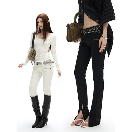 common in 0120 Y2K千禧辣妹低腰重工多拉链视觉系修身牛仔长裤