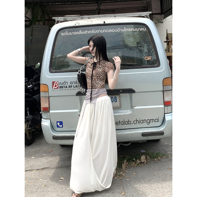 Common in 0120 白色捏褶设计感不规则垂感半身裙韩系松紧腰长裙