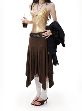 Common in 0120 麂皮绒不规则半身裙气质休闲显瘦中长款大摆伞裙