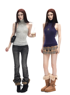 common in 0120 高领马海毛无袖内搭上衣百搭纯色羊毛修身背心女