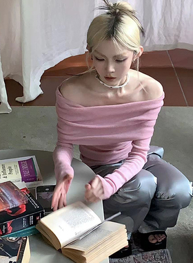 Common in 0120 绝美一字肩针织长袖女修身小众露肩锁骨上衣