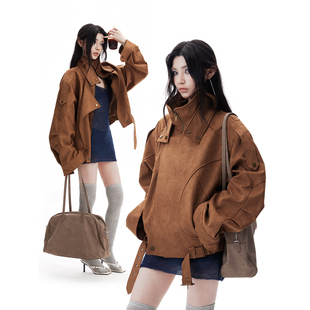 美拉德复古感麂皮工装 0120 风夹克外套女甜酷风机车服 Common