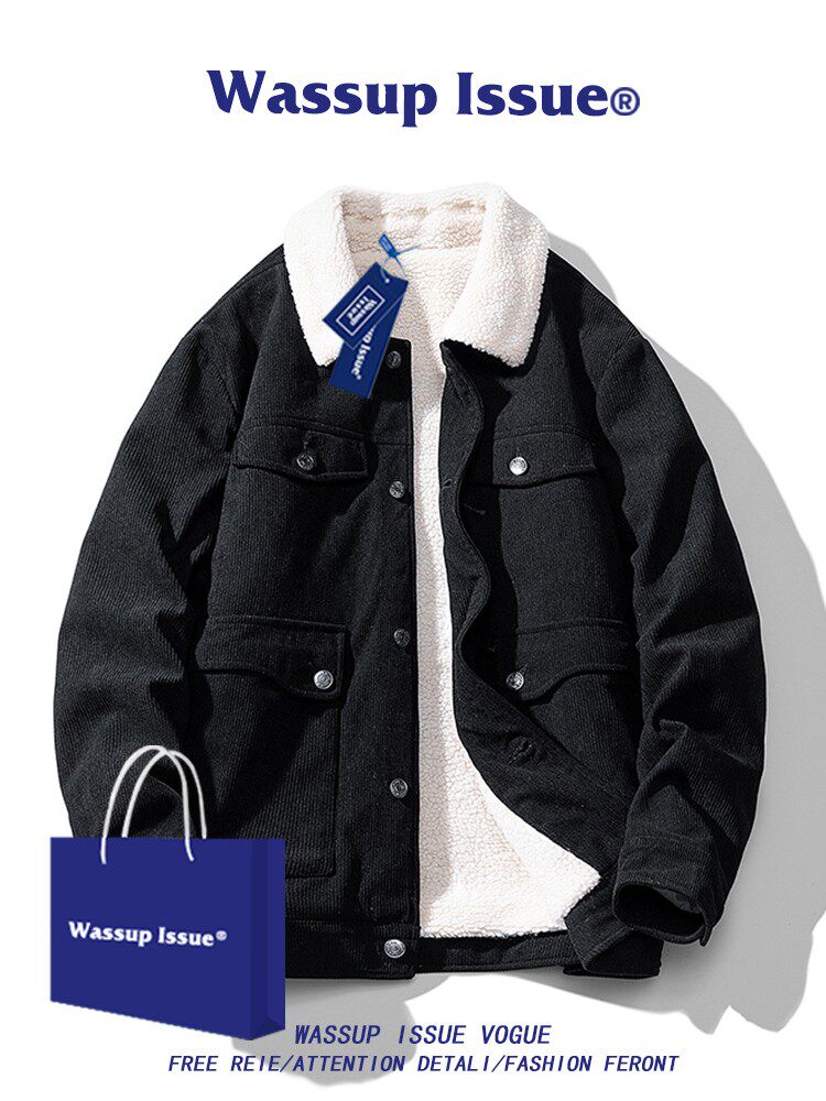 WASSUP ISSUE AMERICAN LAPEL MENS COTTON JACKET AUTUMN AND WINTER TRENDY BRAND JACKET RETRO HIGH STREET PLUS COTTON JACKET MEN