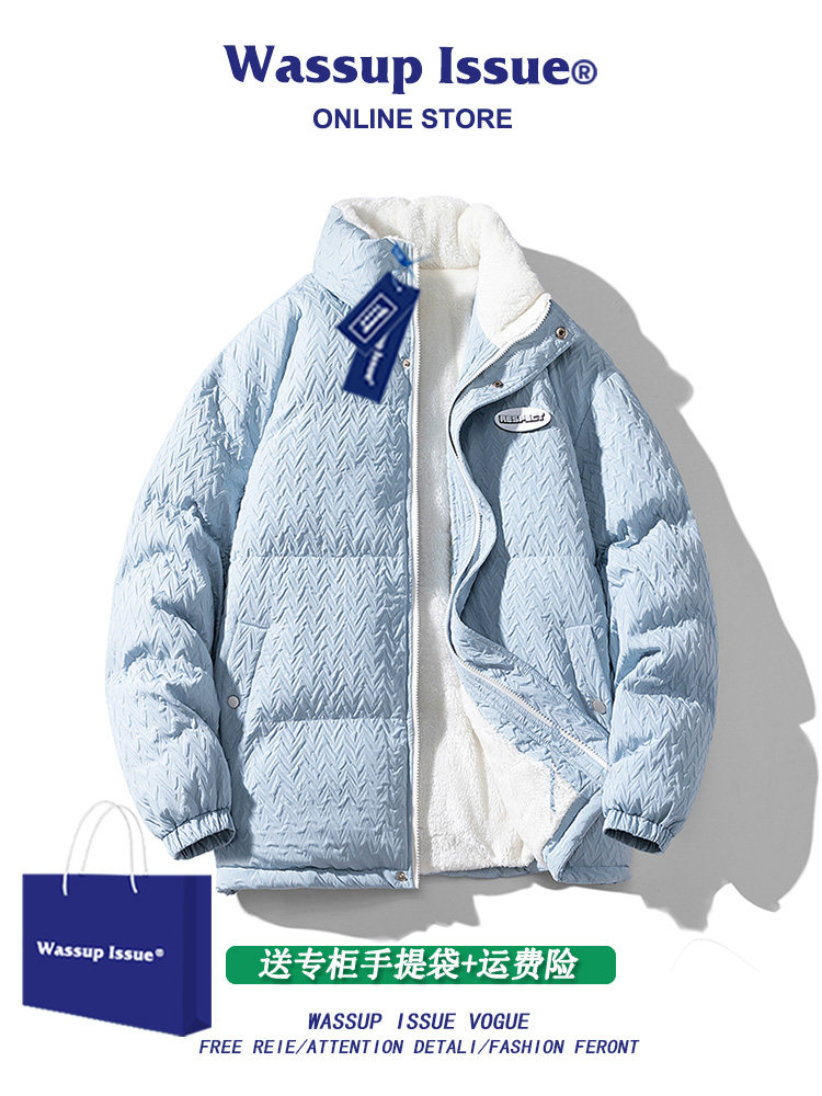WASSUP ISSUE HOUNDSTOOTH DOWN PADDED JACKET MENS WINTER LAMBS WOOL COUPLE WINTER PADDED JACKET MEN