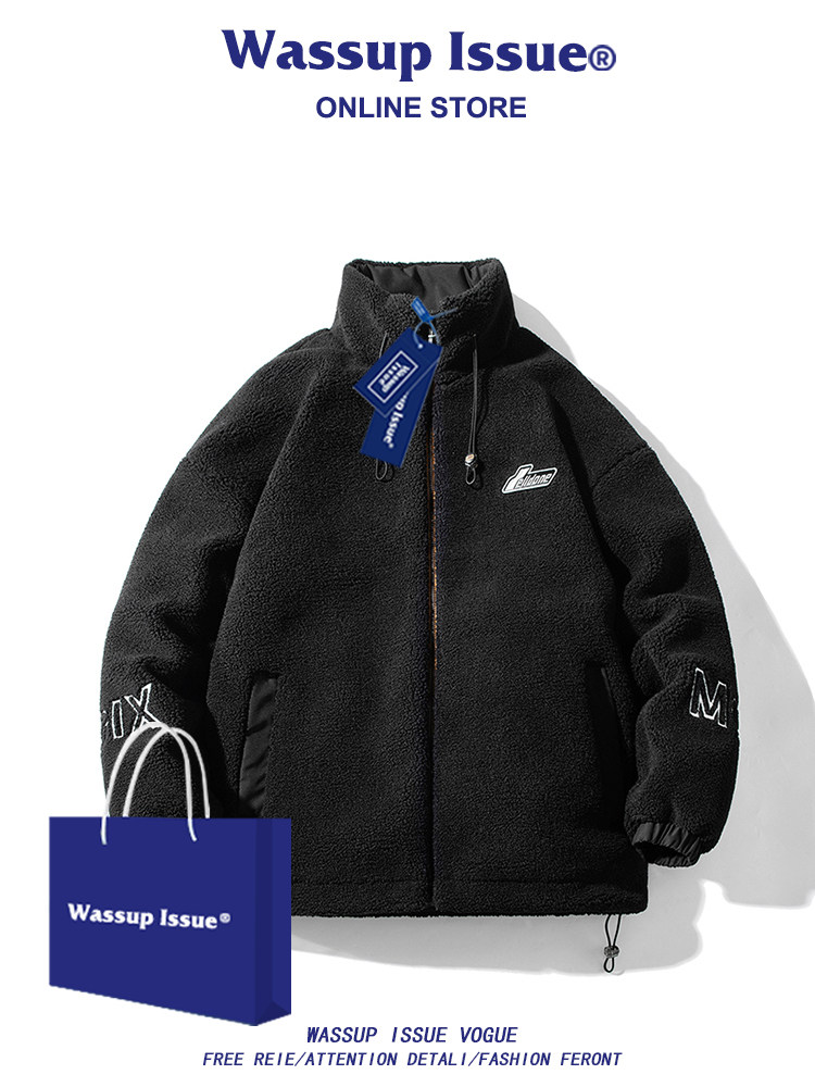 WASSUP ISSUE TRENDY BRAND LAMBSWOOL JACKET MENS COTTON JACKET FLEECE THICKENED WINTER COTTON JACKET LAMB FLEECE COTTON CLOTHING
