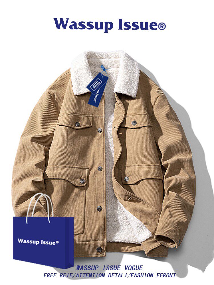 WASSUP ISSUE AMERICAN LAPEL MENS COTTON JACKET AUTUMN AND WINTER TRENDY BRAND JACKET RETRO HIGH STREET PLUS COTTON JACKET MEN