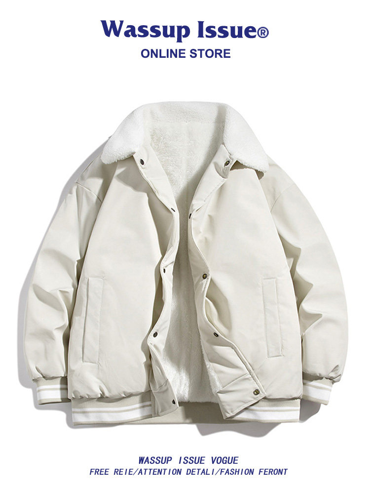 WASSUP ISSUE WINTER COTTON JACKET MENS TRENDY LAPEL THICKENED COTTON CLOTHES LOOSE WINTER JACKET MENS JACKET