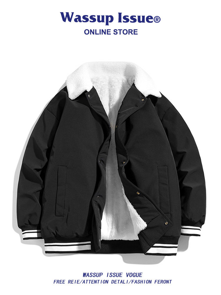 WASSUP ISSUE WINTER COTTON JACKET MENS TRENDY LAPEL THICKENED COTTON CLOTHES LOOSE WINTER JACKET MENS JACKET