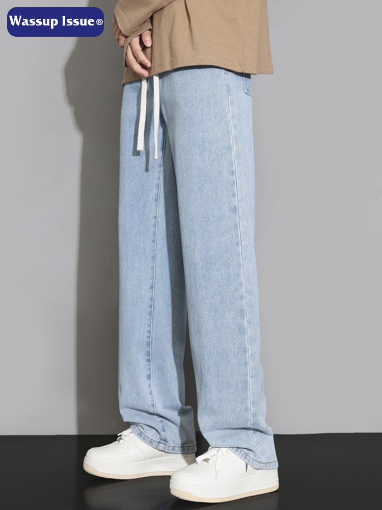 WASSUP ISSUE AMERICAN RETRO JEANS MENS SPRING AND AUTUMN THIN CASUAL LOOSE STRAIGHT WIDE-LEG PANTS MEN