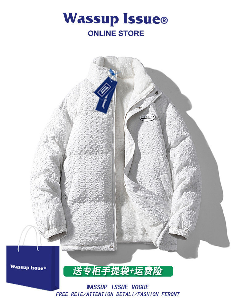 WASSUP ISSUE HOUNDSTOOTH DOWN PADDED JACKET MENS WINTER LAMBS WOOL COUPLE WINTER PADDED JACKET MEN