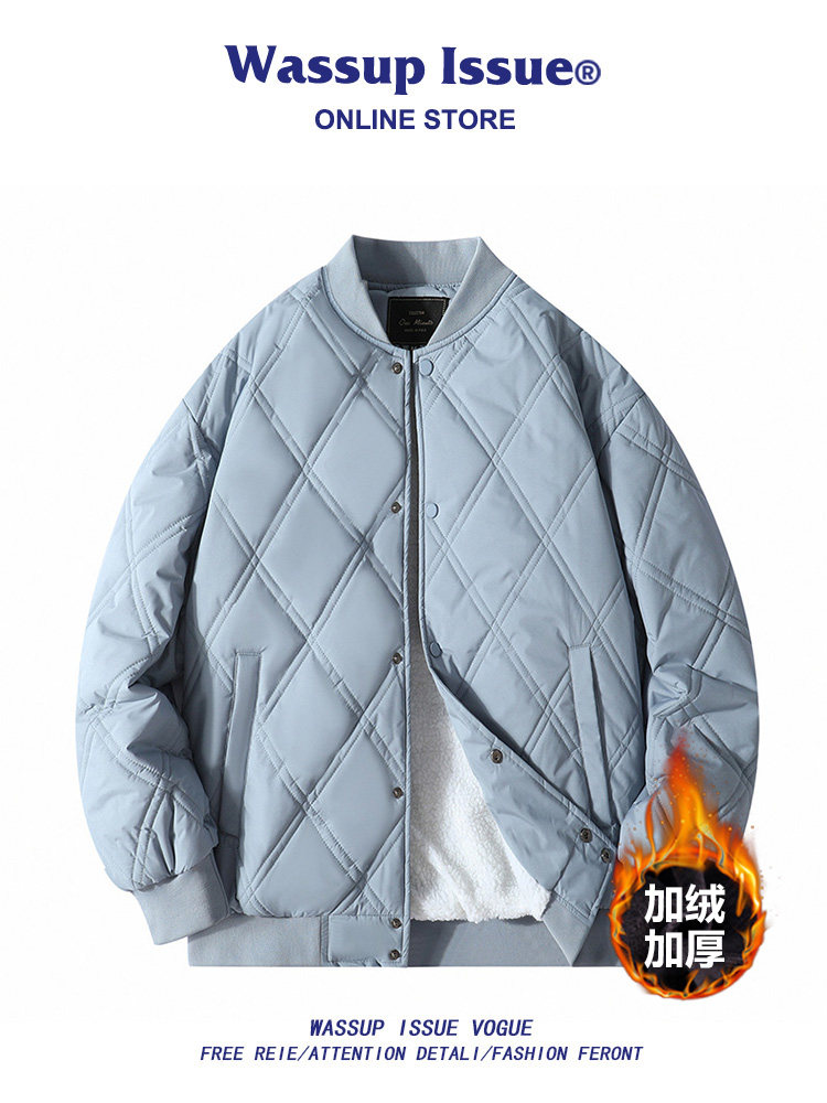 WASSUP ISSUE WINTER DIAMOND CHECKERED DOWN COTTON JACKET MENS THICKENED BASEBALL COTTON CLOTHES COUPLE TRENDY JACKET MEN