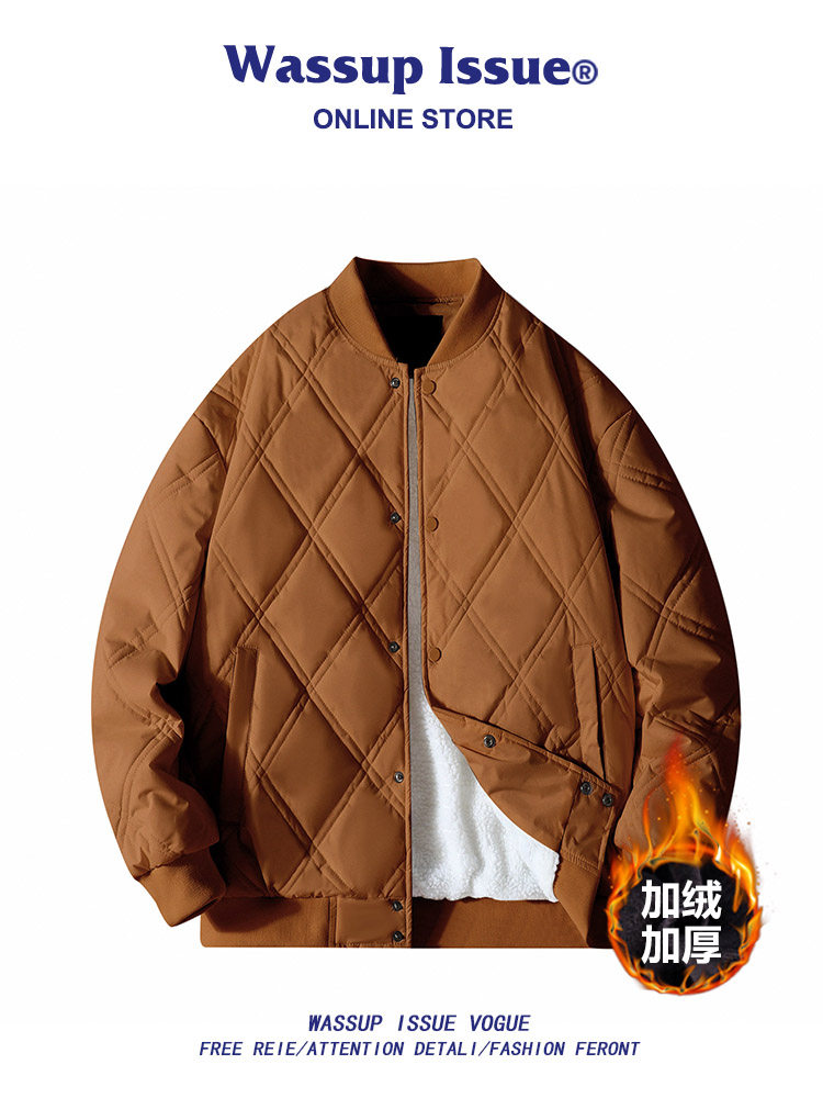 WASSUP ISSUE WINTER DIAMOND CHECKERED DOWN COTTON JACKET MENS THICKENED BASEBALL COTTON CLOTHES COUPLE TRENDY JACKET MEN