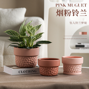 北欧大口径花盆透气兰花陶瓷盆多肉绿萝室内小号带托盘阳台陶土