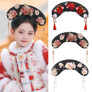 儿童汉服假发古风发包清宫格格旗头发髻发饰古装头饰燕尾盘发造型