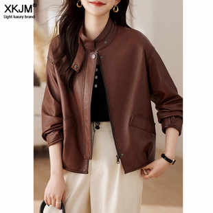 休闲真皮皮衣女2024春秋新款绵羊皮夹克宽松显瘦气质短外套小个子