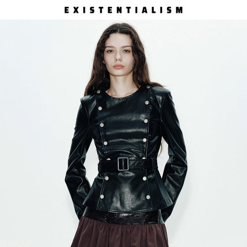 EXISTENTIALISM26秋冬可拆卸皮夹克女设计师款两穿短款皮衣外套