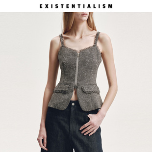 EXISTENTIALISM 26新款春夏小香风拉毛吊带上衣时尚女装修身内搭