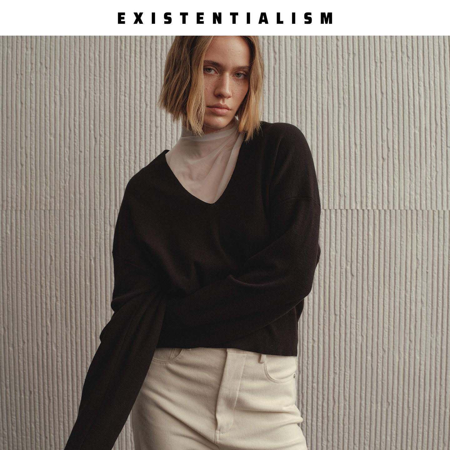 EXISTENTIALISM 冬季新款v领羊毛衫女纯色百搭宽松套头毛衣内搭