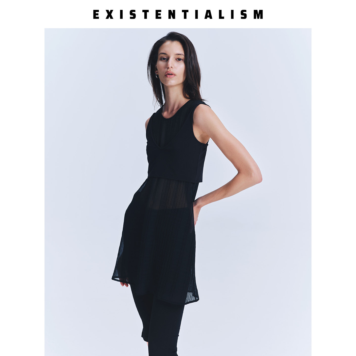 EXISTENTIALISM圆领半纱背心女新款简约气质纯色内搭外穿打底上衣