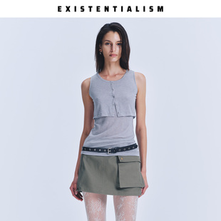 EXISTENTIALISM26SS新款假两件条纹背心女简约休闲百搭无袖上衣