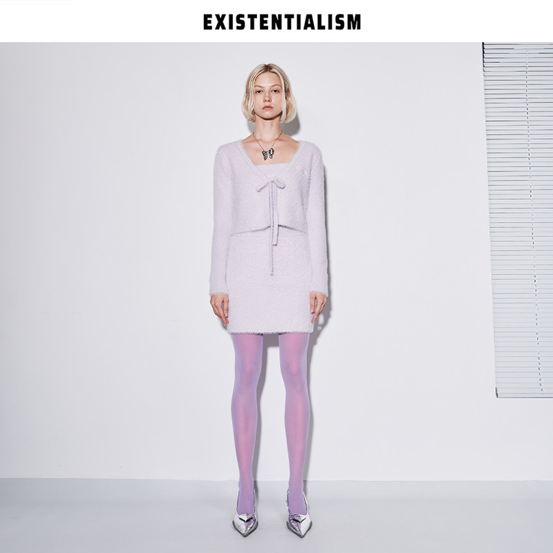 EXISTENTIALISM 水貂绒绑带针织开衫抹胸半裙套装女时尚原创设计