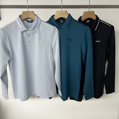 43F66 出口余韩单 高尔夫男士春夏新款球衣翻领长袖上衣弹力百搭