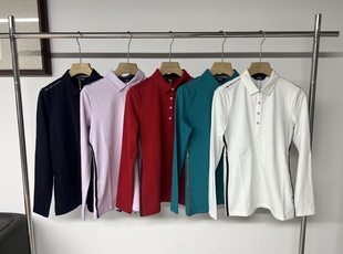 41B04 出口韩国余高尔夫球服装女士秋冬加绒保暖翻领长袖上衣弹力