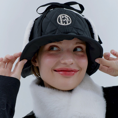 出口韩国P高尔夫秋冬女式纯色防风护耳夹棉保暖渔夫帽