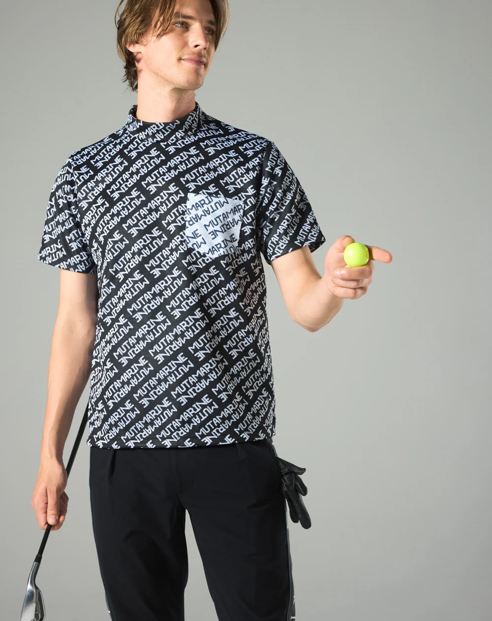 12t23 日本潮牌MuTA高尔夫男装25夏季速干短袖满印小高领T恤男