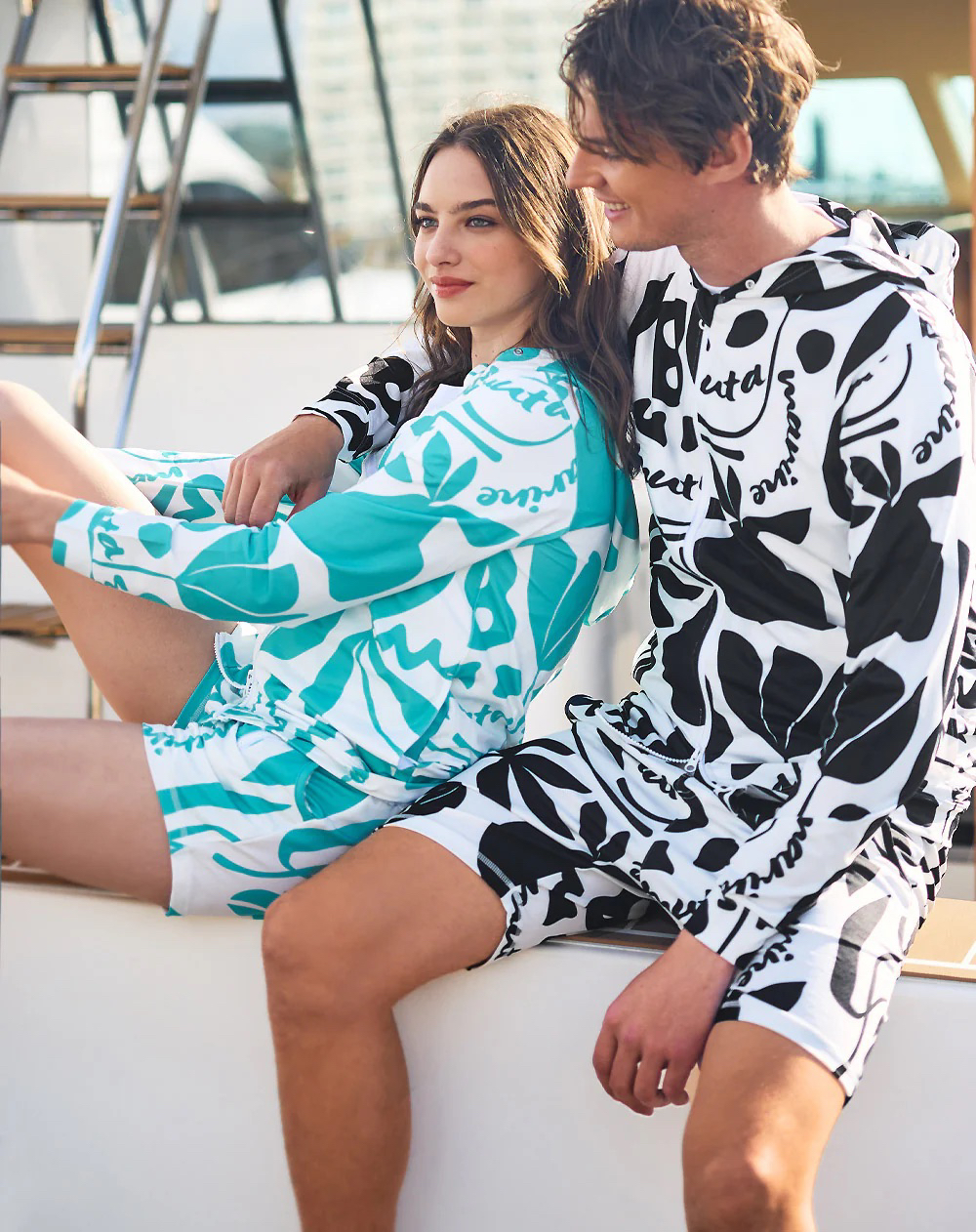 13m35 日潮MUTA高尔夫男女同款水陆两满印花纹拉链连帽夏季外套