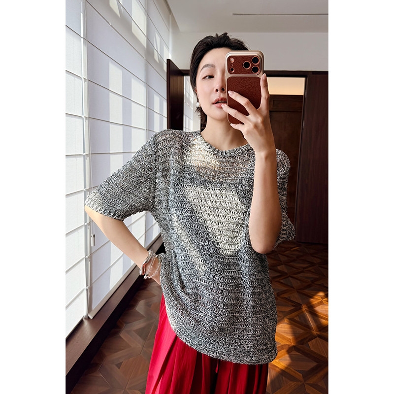 HERLAND她地 一网情深 慵懒风镂空罩衫女春夏宽松简约针织衫