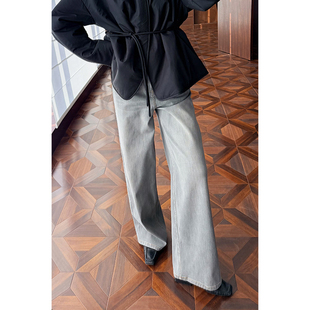 HERLAND她地【淡】高级灰色复古水洗牛仔裤通勤高腰宽松显瘦直筒