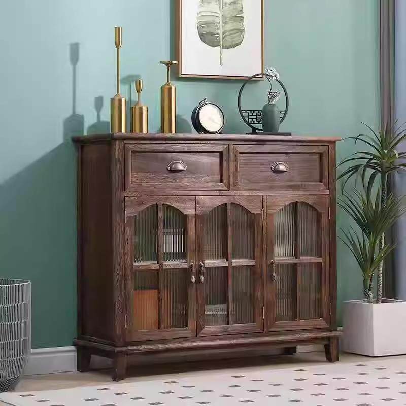 新中式实木餐边柜复古茶水柜家用客厅碗柜酒柜一体靠墙藤编储物柜,住宅家具,餐边柜,淘宝优惠券,粉丝福利购,淘宝优惠卷