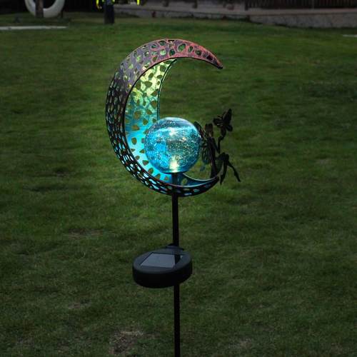 庭院造景布置太阳能月亮地插发光户外防水工艺草坪装饰品落地摆件