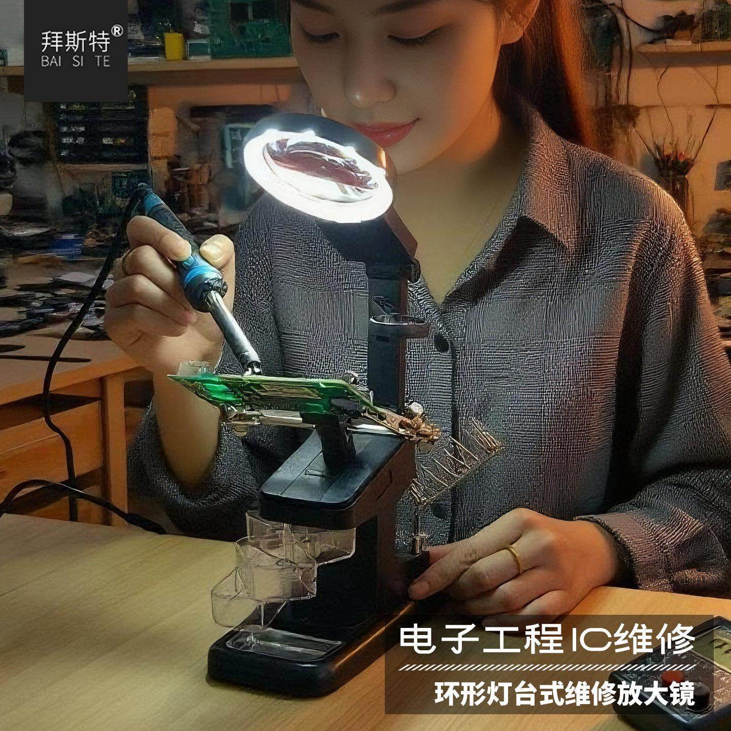 台式放大镜维修用烙铁焊台带夹具高清带led灯手机电脑电路板专用,文具电教/文化用品/商务用品,放大镜,淘宝优惠券,粉丝福利购,淘宝优惠卷