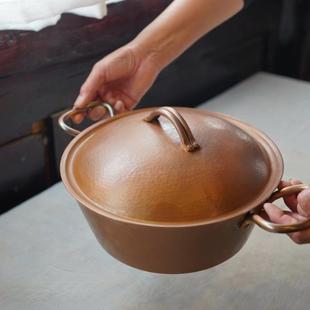 云南双耳手把米线铜锅锤纹汤锅家用火锅煮锅铜瓢牛肉寿喜锅涮羊肉