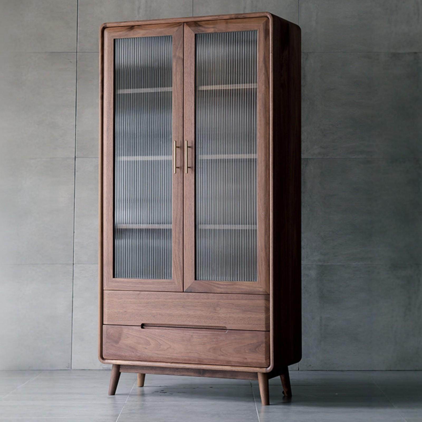 黑胡桃实木书柜客厅收纳柜多功能双门防尘玻璃柜北欧书橱原木书架,住宅家具,单个书柜,淘宝优惠券,粉丝福利购,淘宝优惠卷