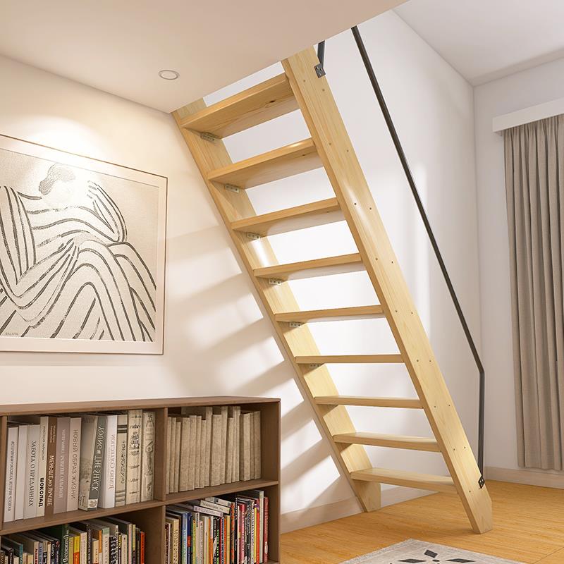 室内实木阁楼楼梯四步五六步家用梯小空间梯子大踏板木制爬梯定制