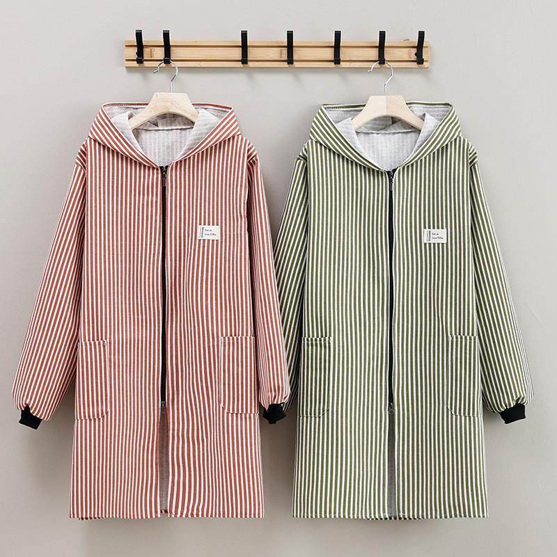 棉麻竖条纹正穿拉链带帽厨房做饭防污长袖围裙女餐饮工作服罩衣,家庭/个人清洁工具,围裙,淘宝优惠券,粉丝福利购,淘宝优惠卷